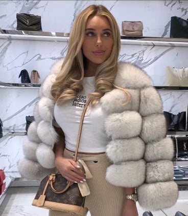 Two Tone White Cropped Bomber