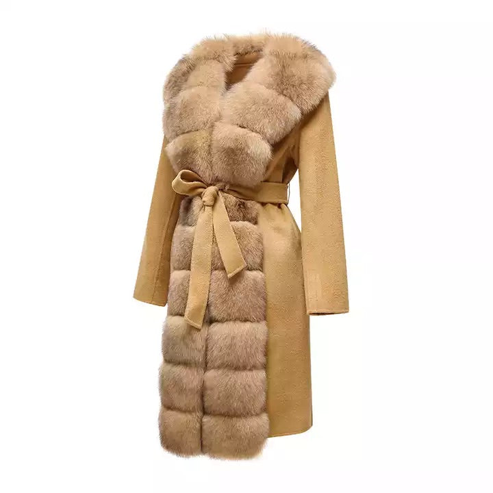 Bougie Barbie Cashmere Trench Coat With A Fox Fur Collar