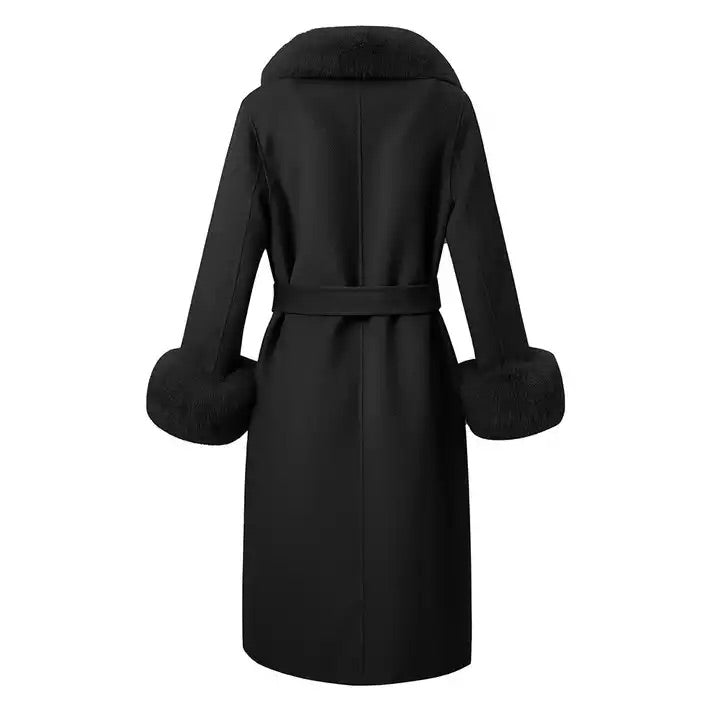 Royalty Cashmere Trench Coat With Fox Fur Collar